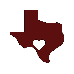 Uvalde Together Resiliency Center logo - the shape of the state of Texas in maroon with a white heart over the location of Uvalde. 