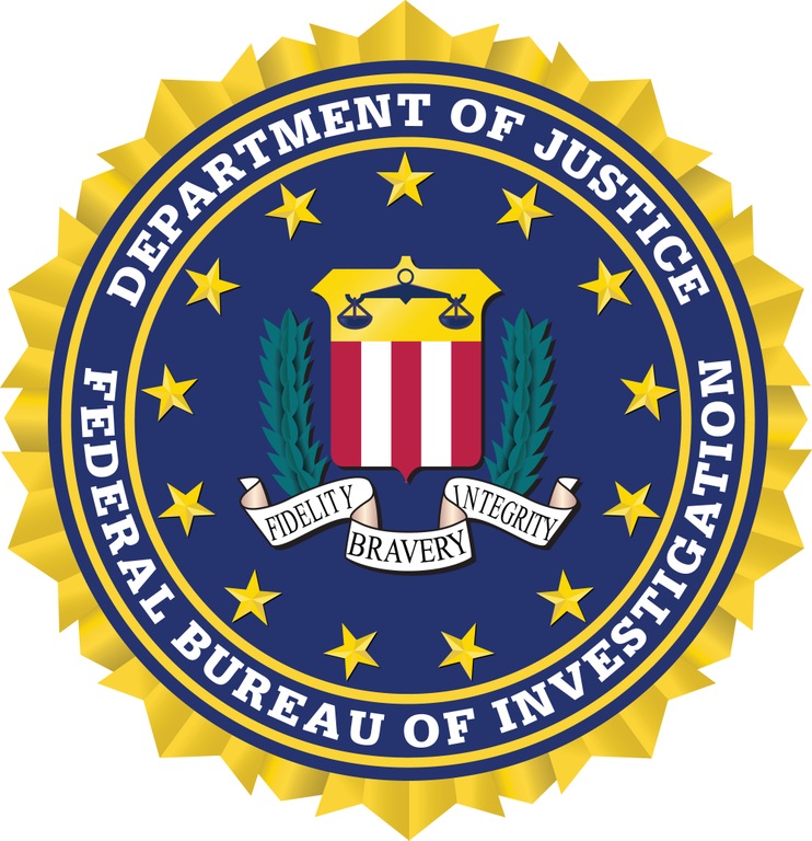 Seal of the Federal Bureau of Investigation of the Department of Justice including the agency motto "Fidelity, Bravery, Integrity"