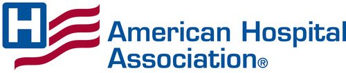 Logo of the American Hospital Association with tagline "Advancing Health in America"