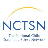 Logo for NCTSN, the National Child Traumatic Stress Network, with the acronym in the center and the full name centered below, all under a gold-colored arc that fades towards white on both ends. 