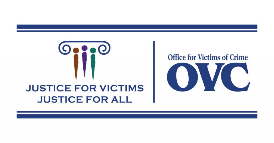 Logo for the Office of Victims of Crime with OVC acronym prominent and including the tag line - Justice for Victims, Justice for All.