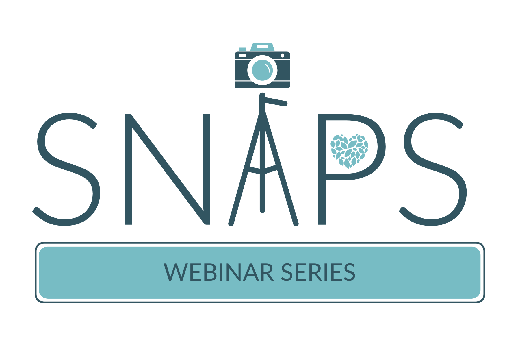 Logo for the SNAPS Webinar series consisting of the text SNAPS with the A replace by the image of a camera tripod, with a teal rectangle with rounded corners below it containing dark green text - Webinar Series. 