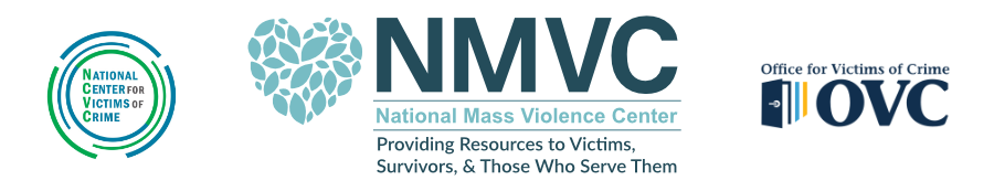 Logo for the hosts/sponsors of the Virtual National Summit on Mass Violence including the National Mass Violence Center, the National Center for Victims of Crime and the Office for Victims of Crime at the U.S. Department of Justice.