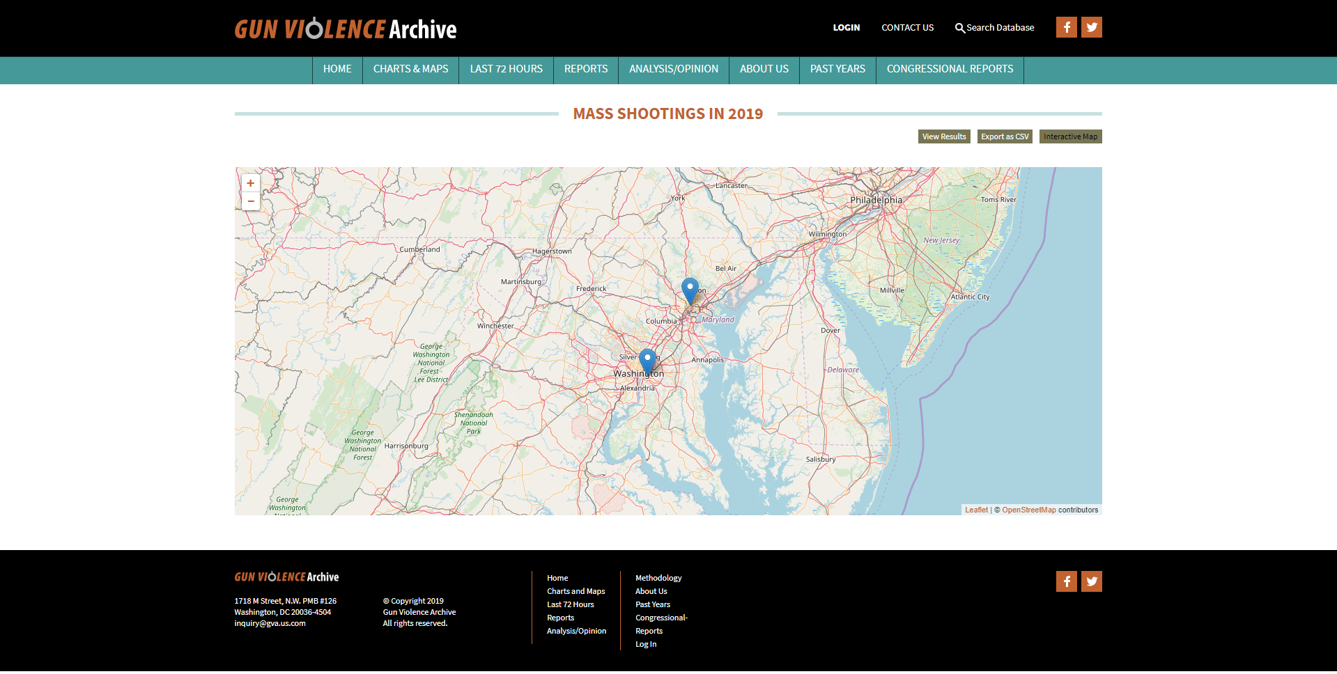 Screenshot of the Gun Violence Archive website homepage