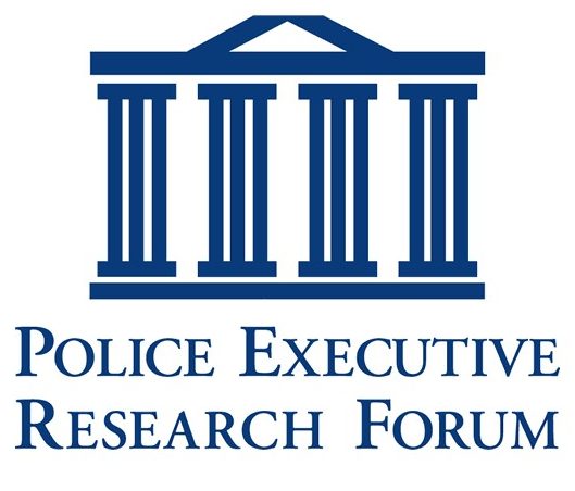 Logo for the Police Executive Research Forum consisting of the organization name below with a pictogram of a simplified formal government building featuring four columns above. 