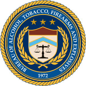 Seal of the Bureau of Alcohol, Tobacco, Firearms and Explosives, with the year the agency was established, 1972. 